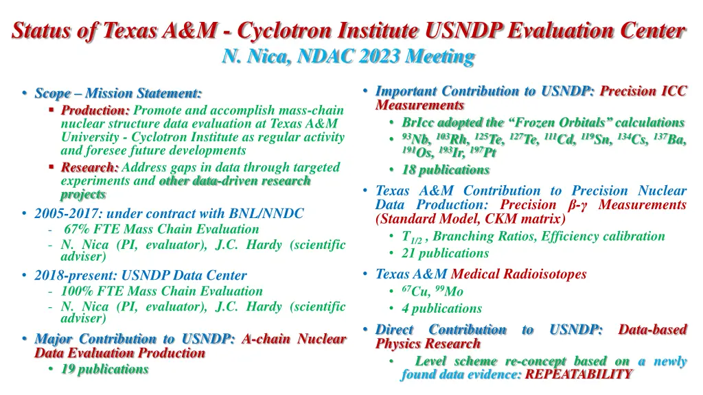 status of texas a m cyclotron institute usndp n.w