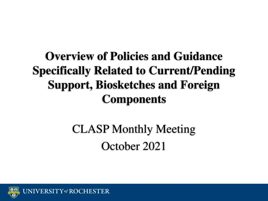 overview of policies and guidance specifically n.w