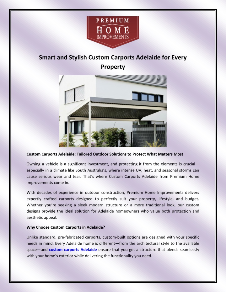 smart and stylish custom carports adelaide n.w