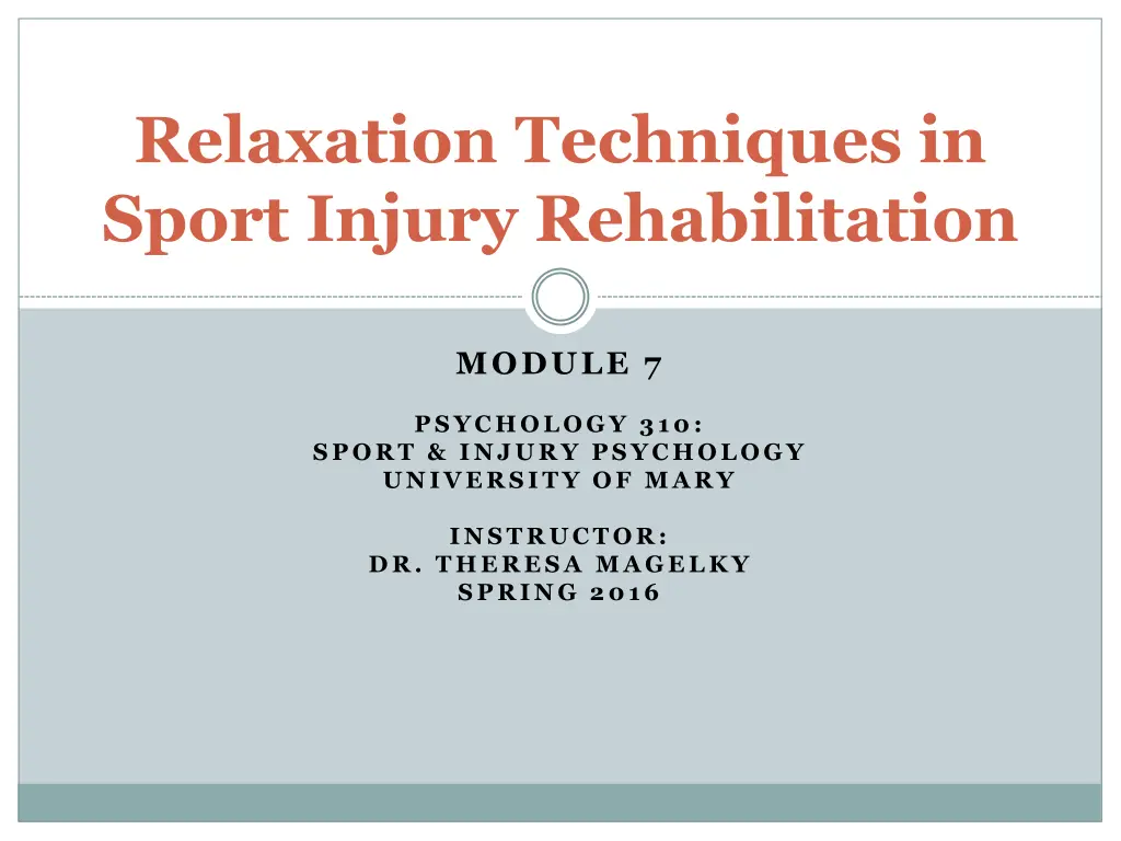 relaxation techniques in sport injury n.w