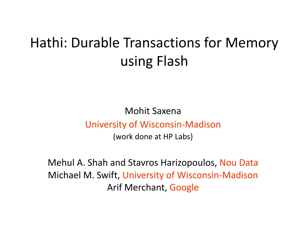 hathi durable transactions for memory using flash n.w