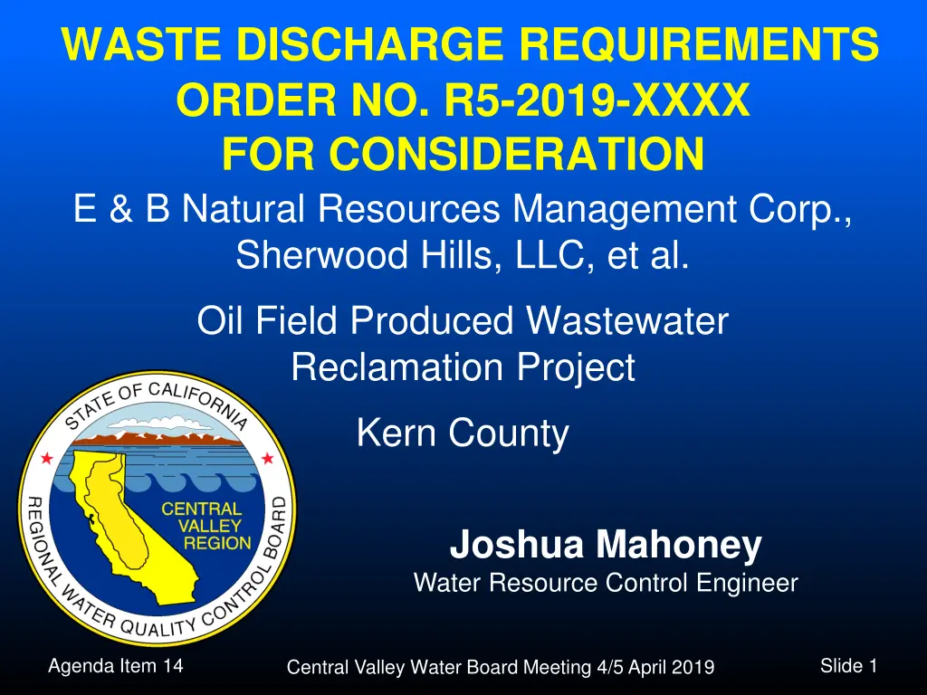 waste discharge requirements order no r5 2019 n.w