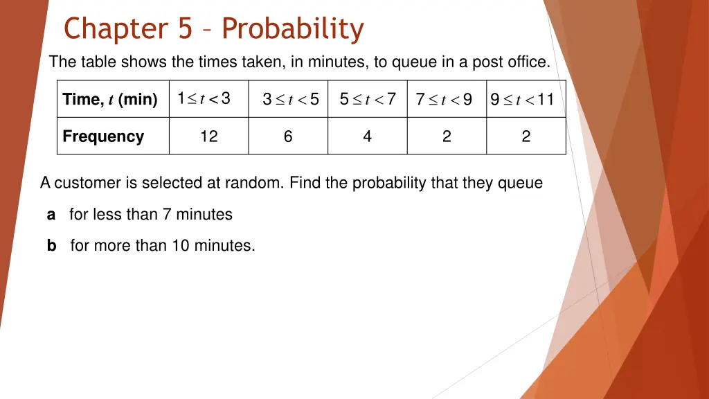 chapter 5 probability the table shows the times n.w