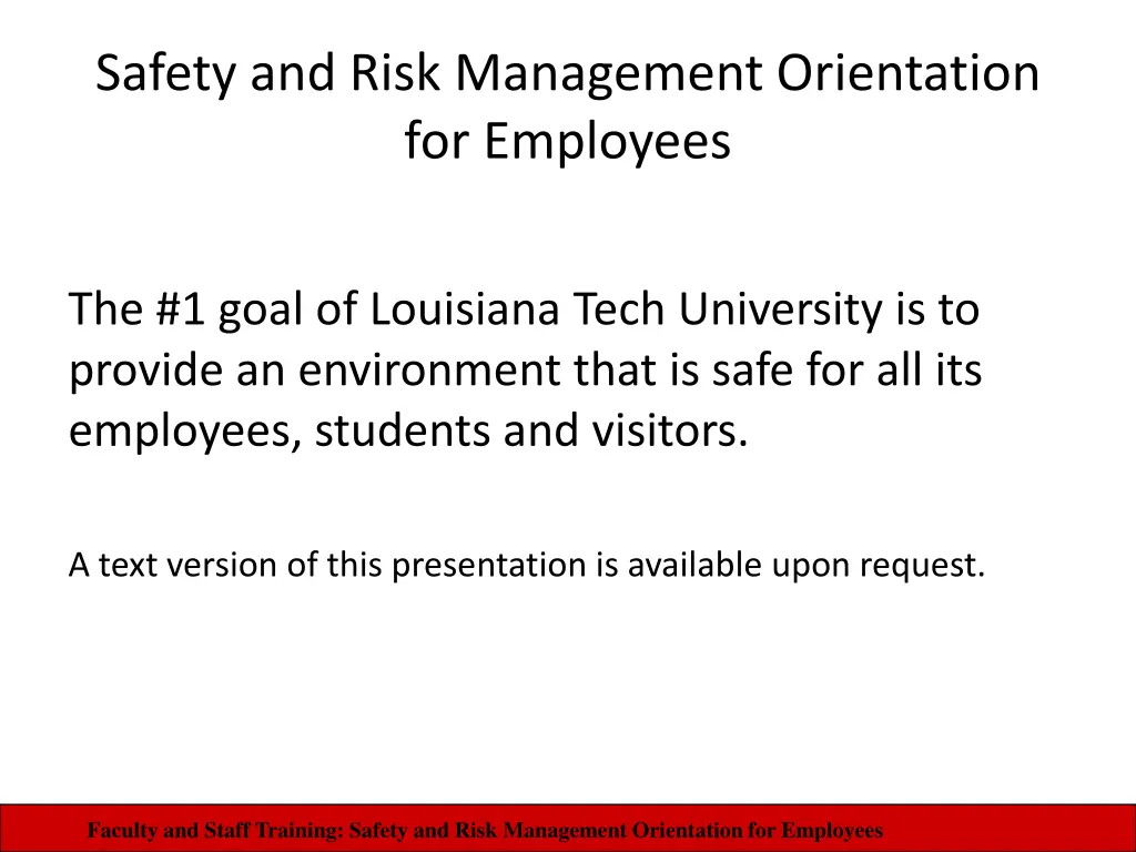 safety and risk management orientation n.w