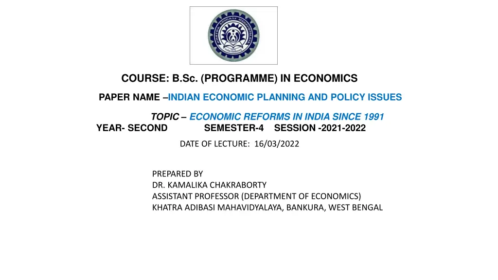 course b sc programme in economics n.w