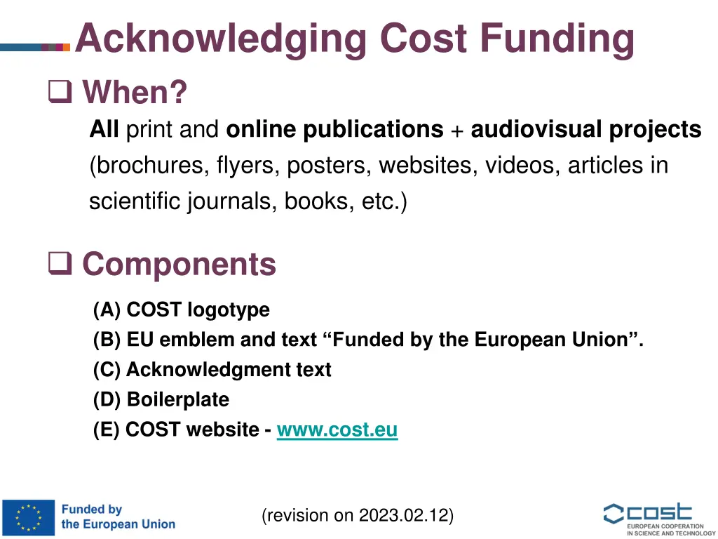 acknowledging cost funding when all print n.w
