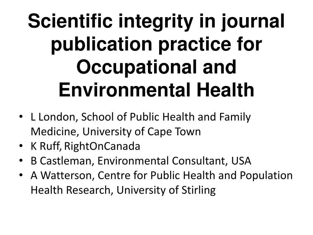 scientific integrity in journal publication n.w