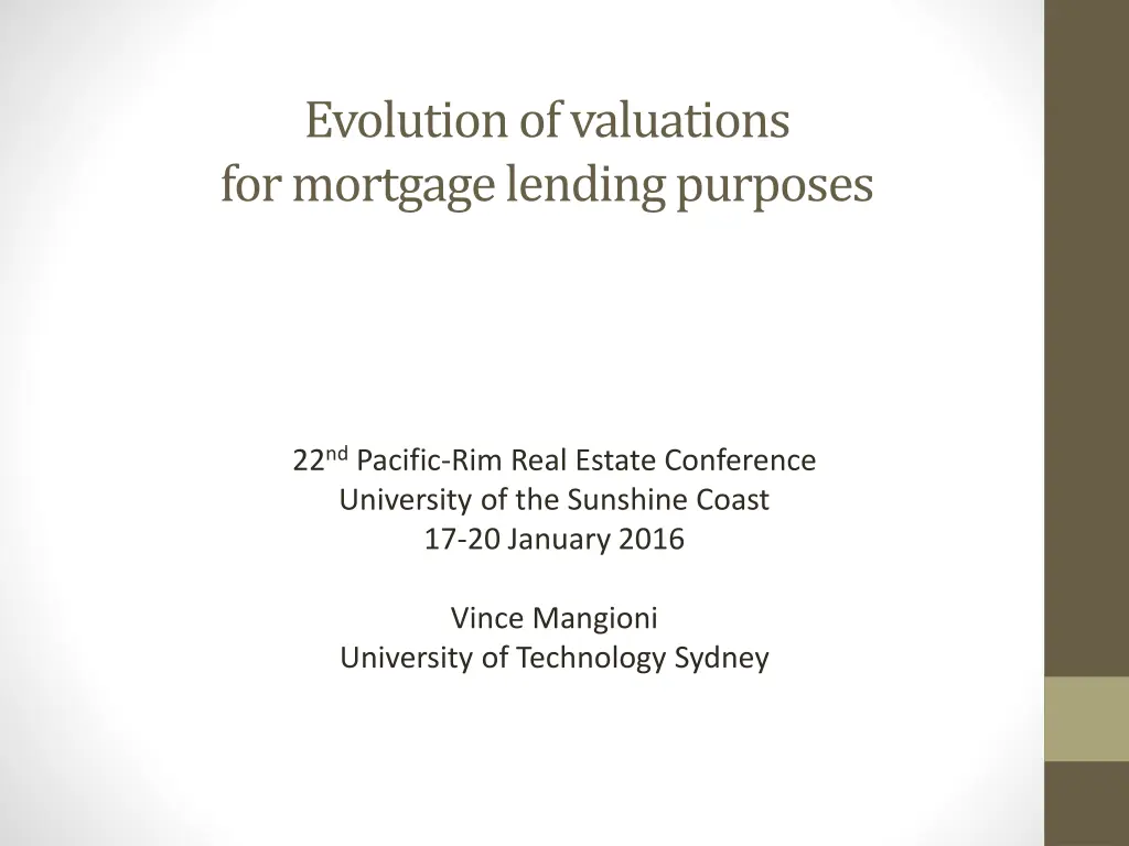 evolution of valuations for mortgage lending n.w