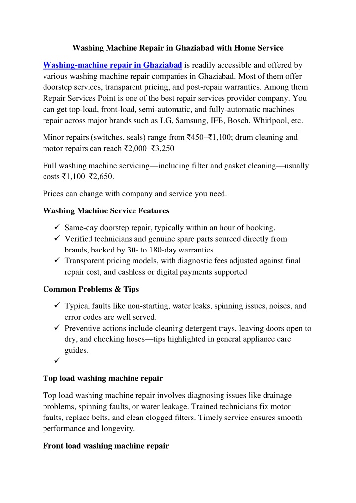 washing machine repair in ghaziabad with home n.w