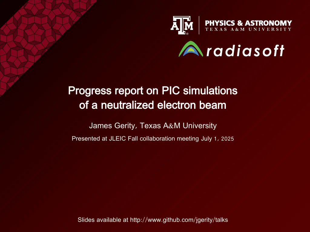 progress report on pic simulations progress n.w