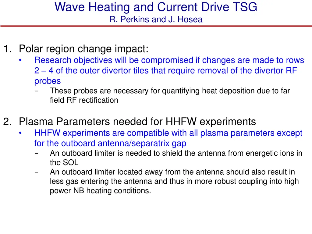 wave heating and current drive tsg r perkins n.w