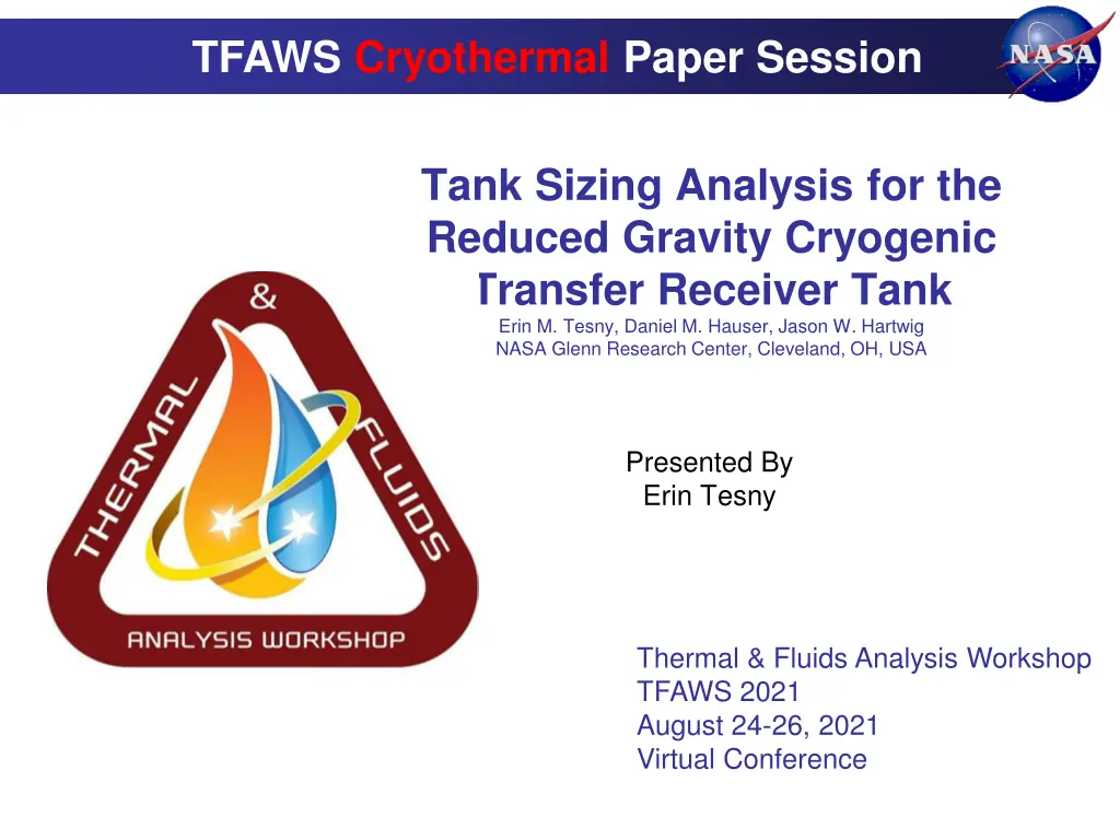 tfaws cryothermal paper session n.w