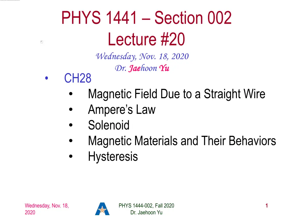 phys 1441 section 002 lecture 20 wednesday n.w