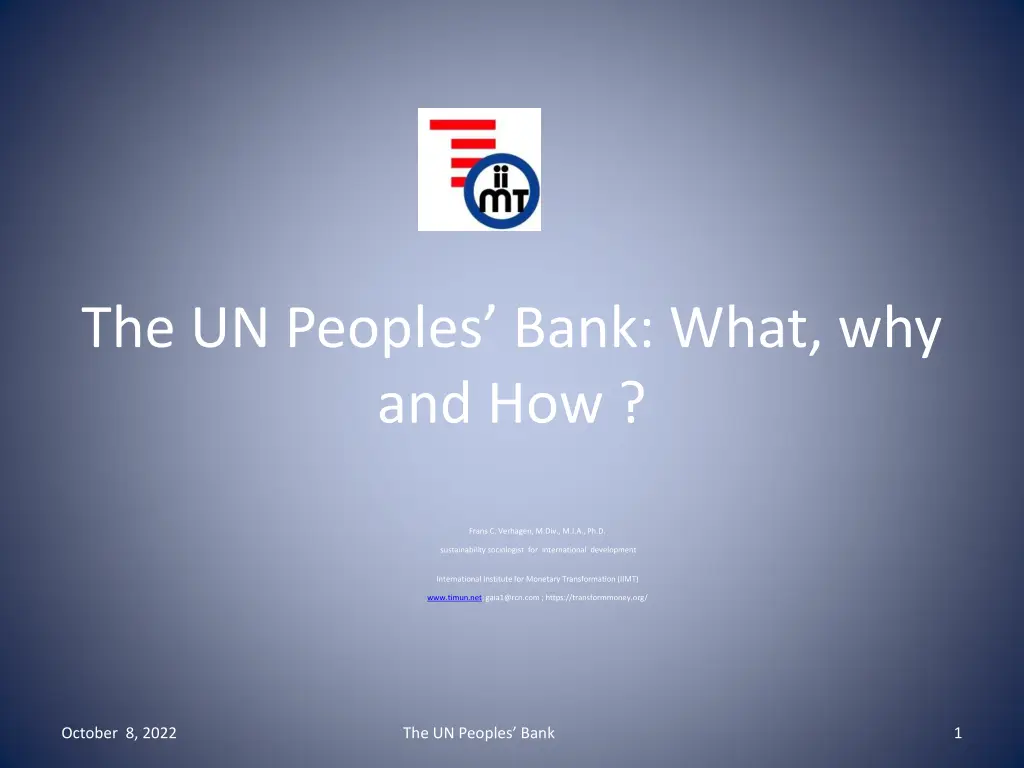 the un peoples bank what why and how n.w