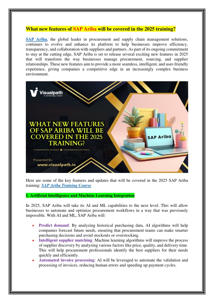 what new features of sap ariba will be covered n.w