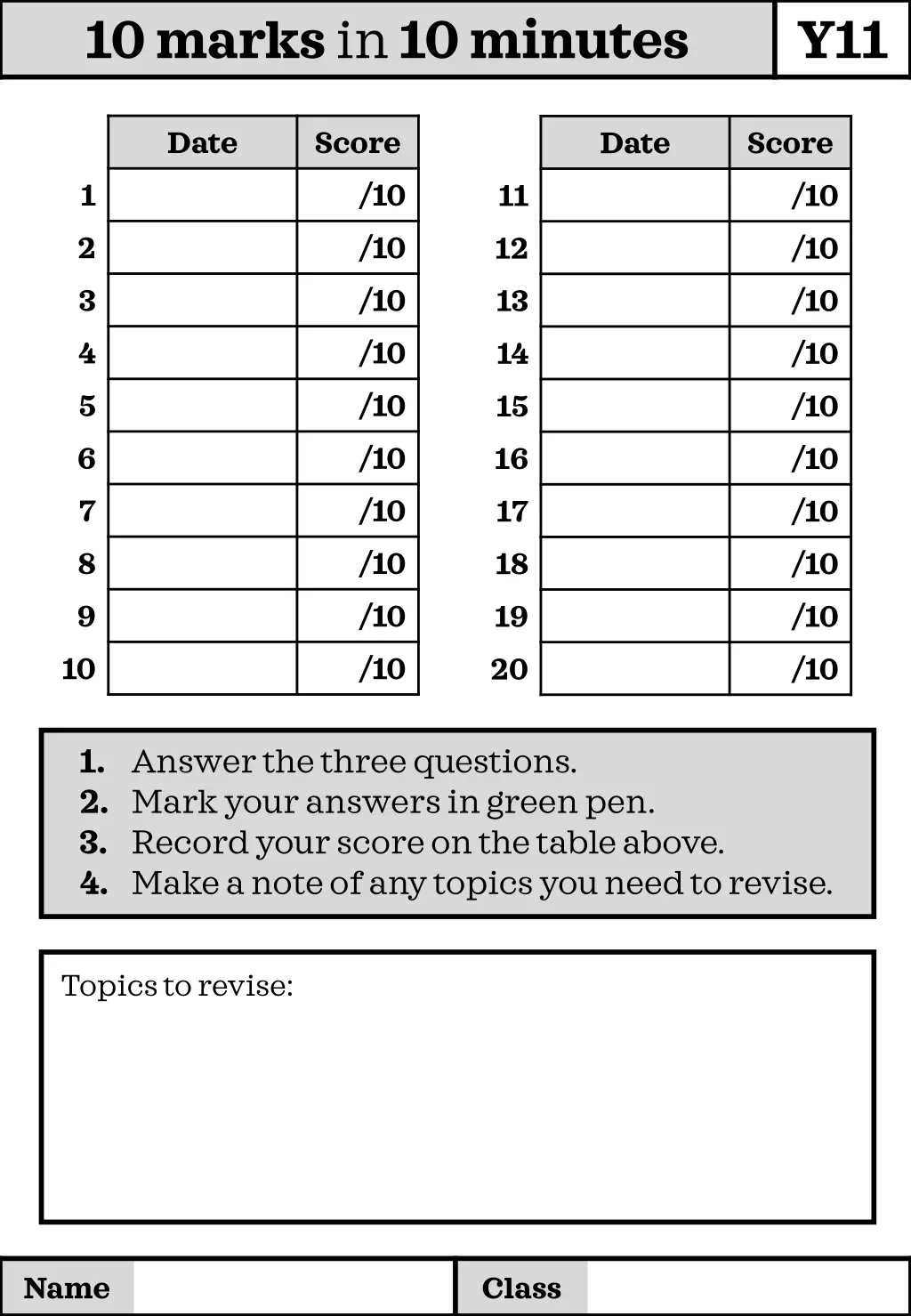 10 marks in 10 minutes n.w