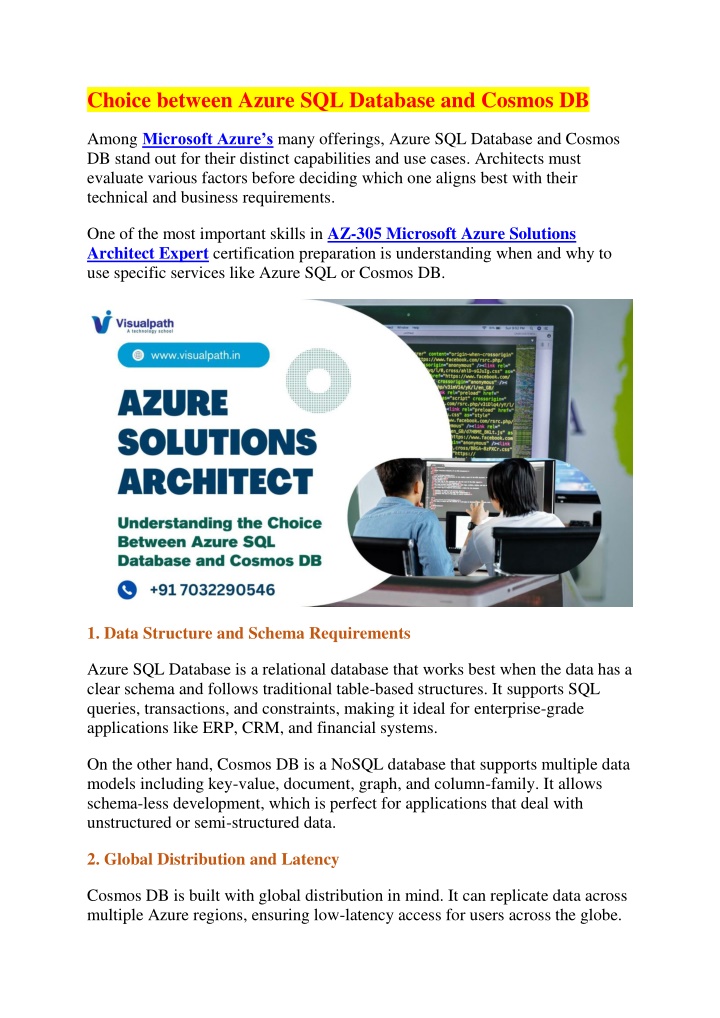 choice between azure sql database and cosmos db n.w