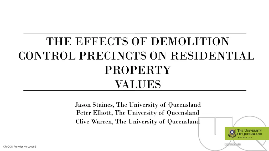 the effects of demolition control precincts n.w