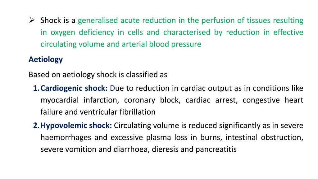 shock is a generalised acute reduction n.w