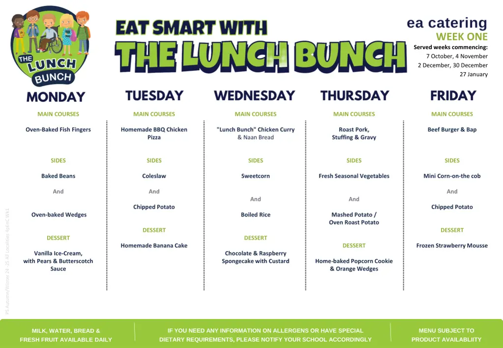 week one served weeks commencing 7 october n.w