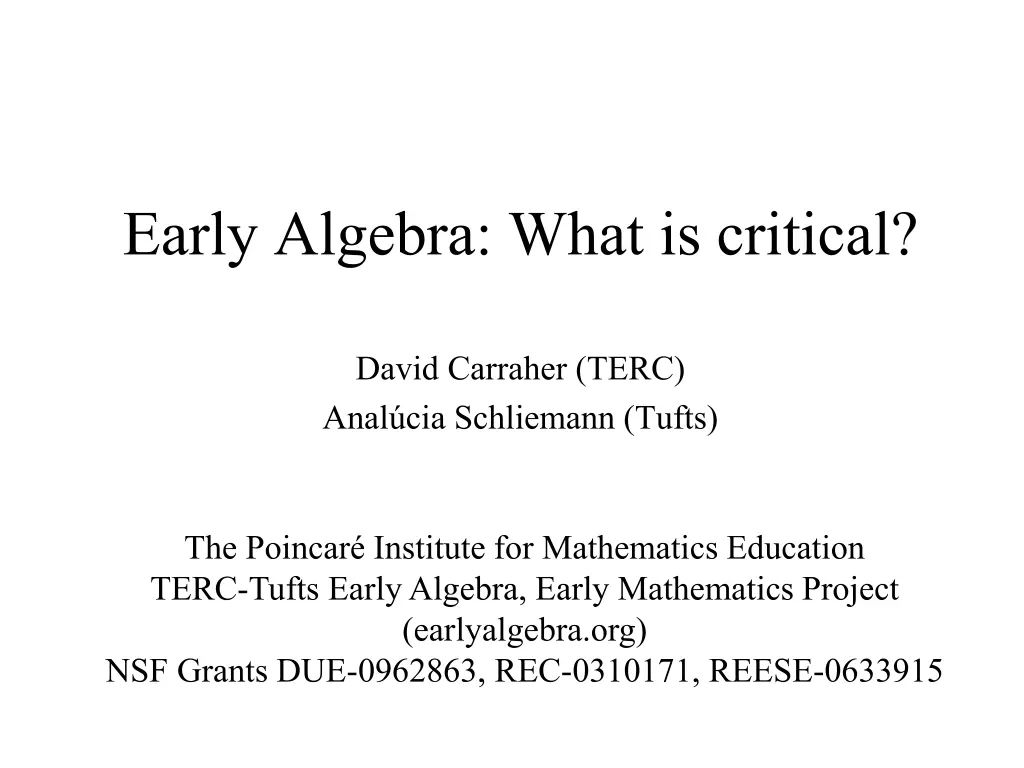 early algebra what is critical n.w