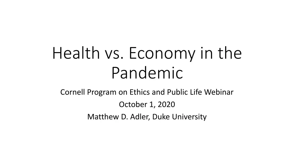 health vs economy in the pandemic n.w