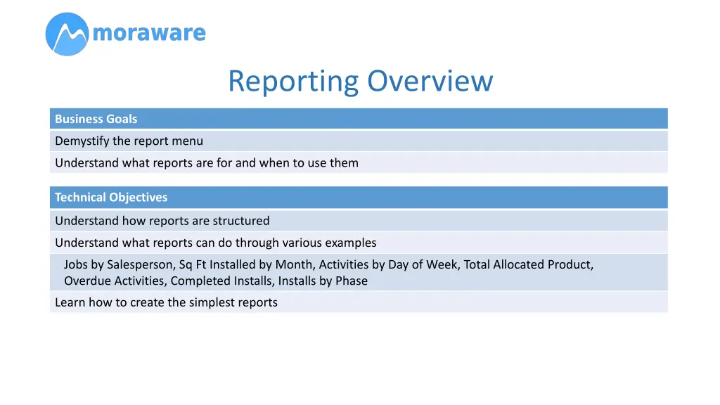 reporting overview n.w