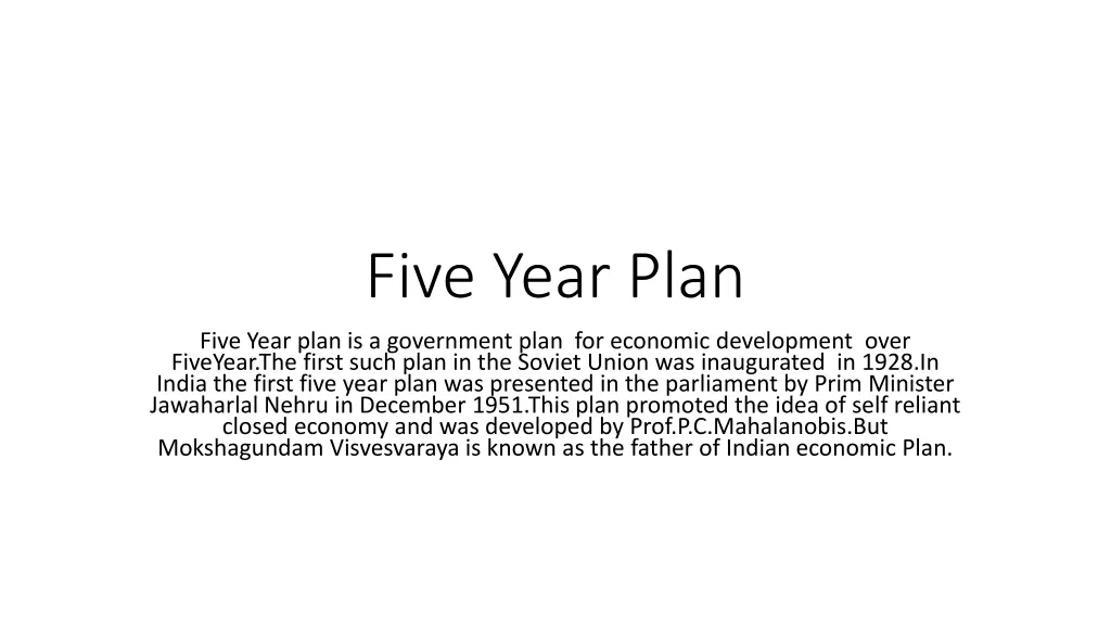 five year plan n.w