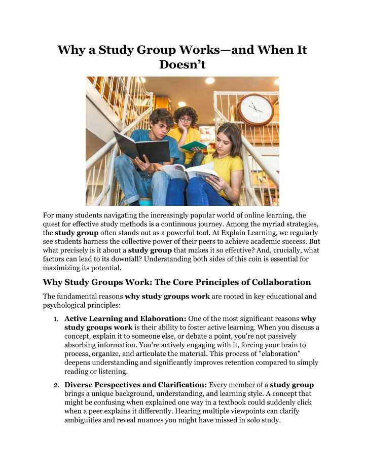 why a study group works and when it doesn t n.w