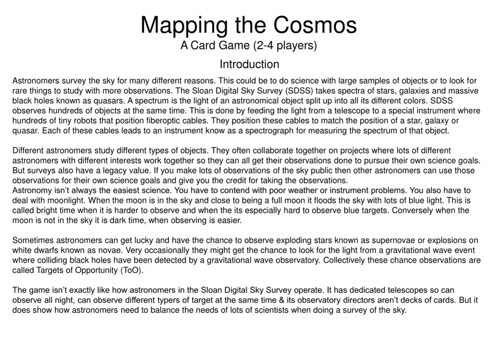 mapping the cosmos a card game 2 4 players n.w