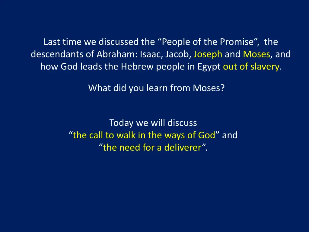 last time we discussed the people of the promise n.w