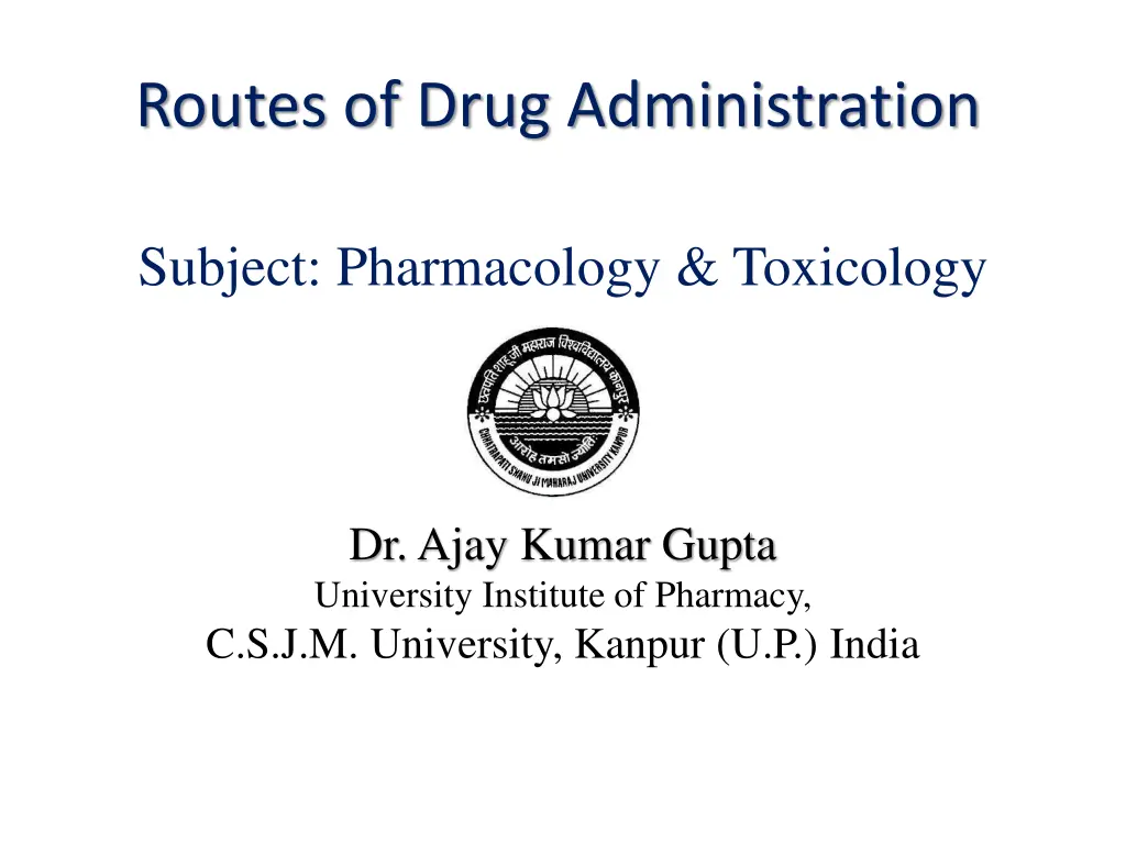 routes of drug administration n.w