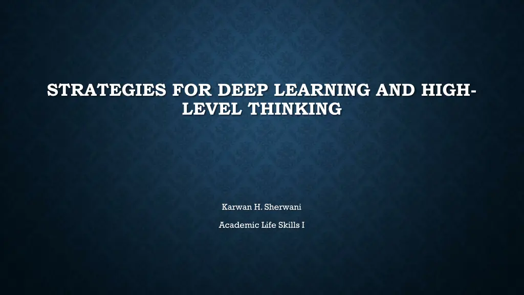strategies for deep learning and high level n.w