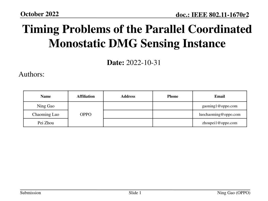october 2022 timing problems of the parallel n.w
