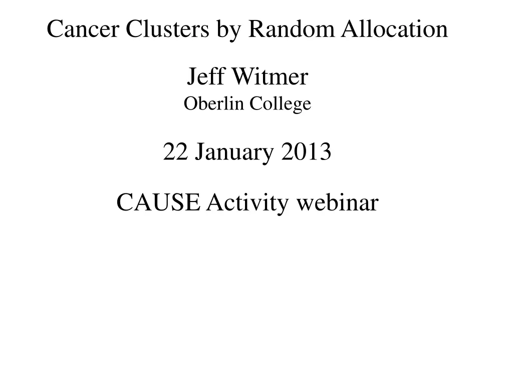 cancer clusters by random allocation n.w