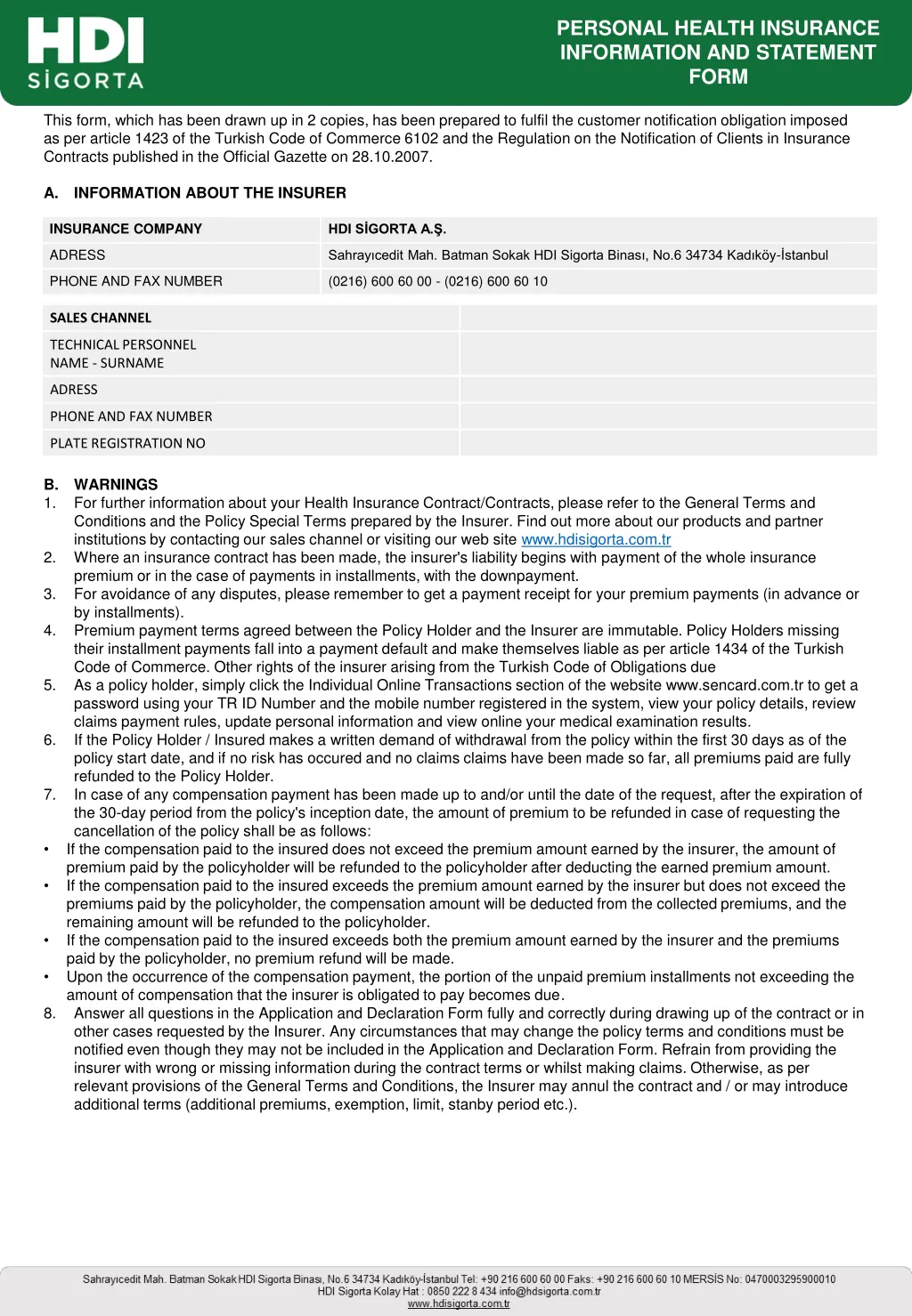 personal health insurance information n.w