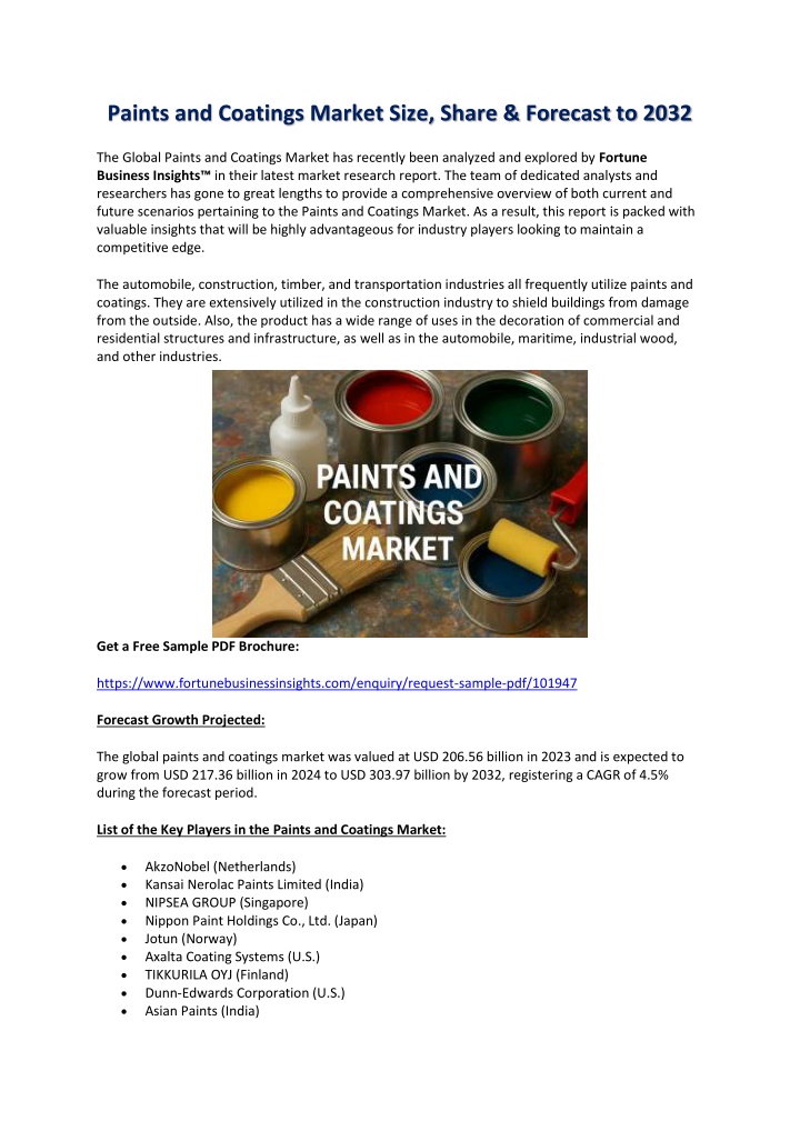 paints and coatings market size share forecast n.w