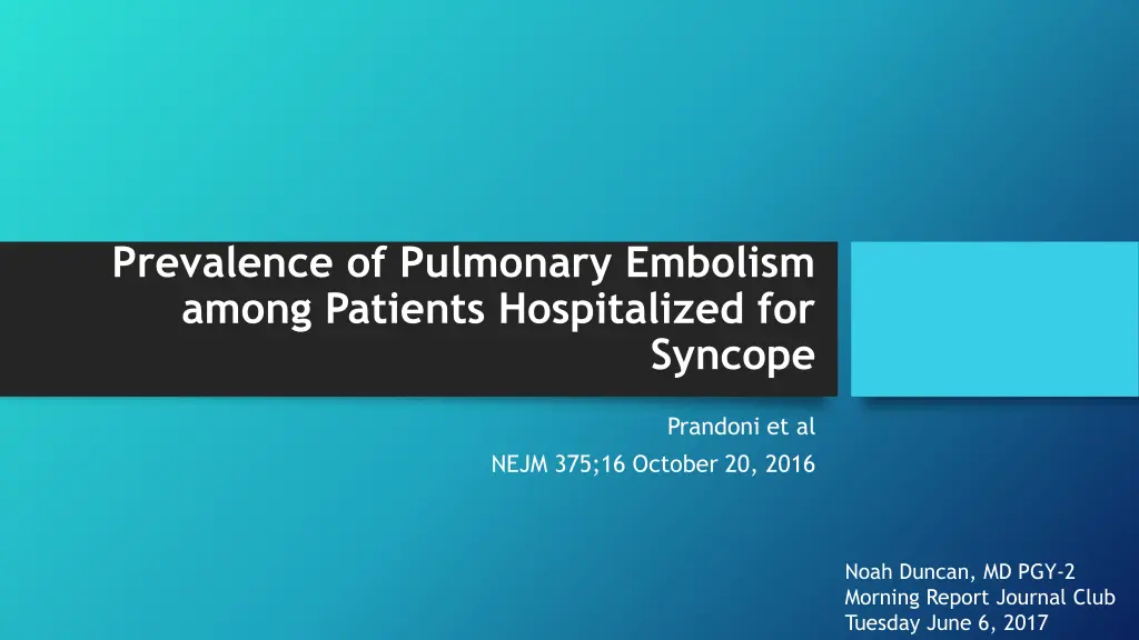 prevalence of pulmonary embolism among patients n.w