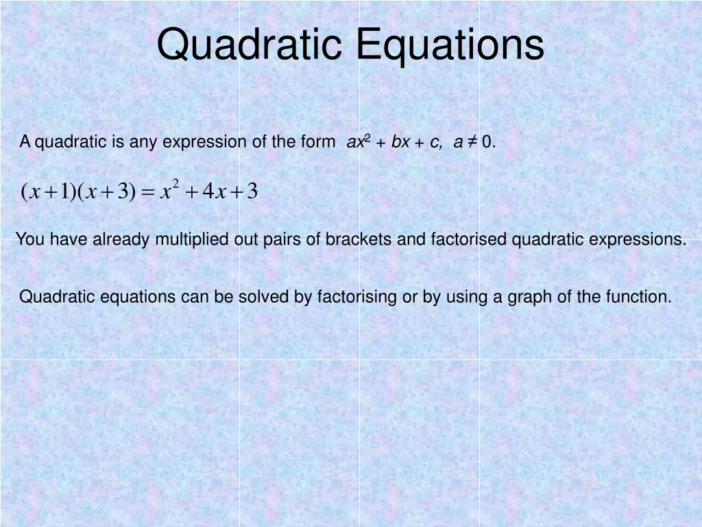 quadratic equations n.w