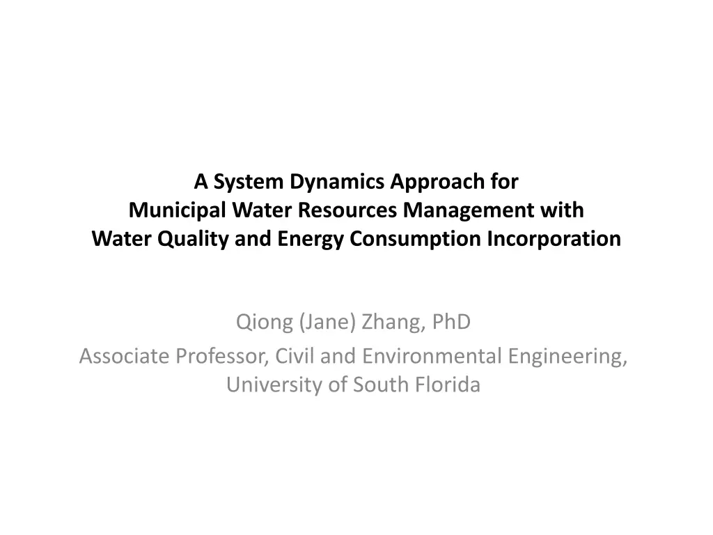 a system dynamics approach for municipal water n.w