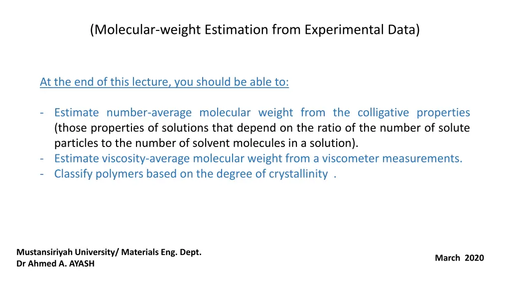 molecular weight estimation from experimental data n.w