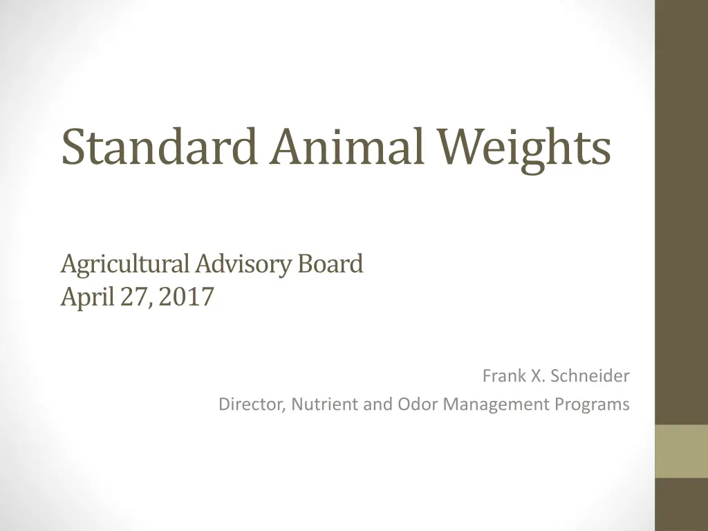 standard animal weights n.w