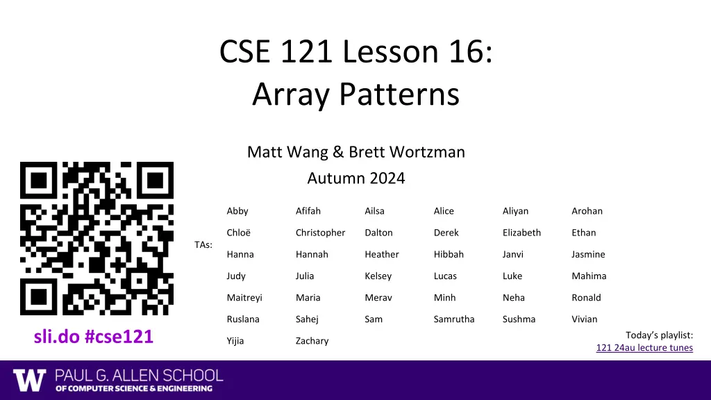 cse 121 lesson 16 array patterns n.w