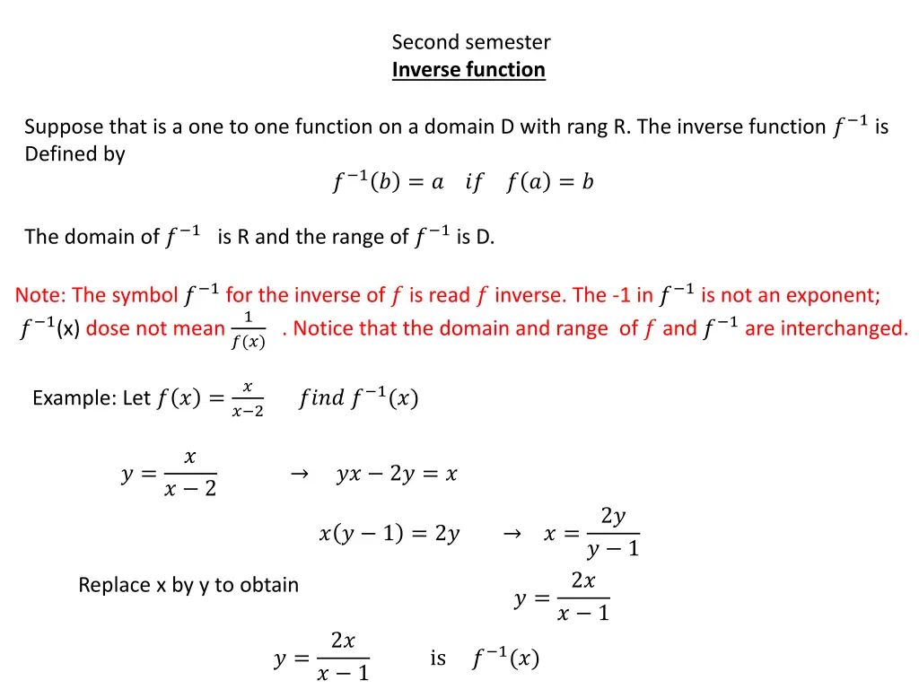 second semester inverse function n.w