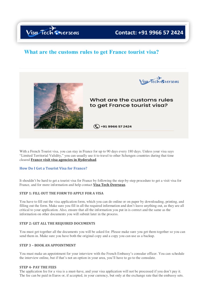 what are the customs rules to get france tourist n.w