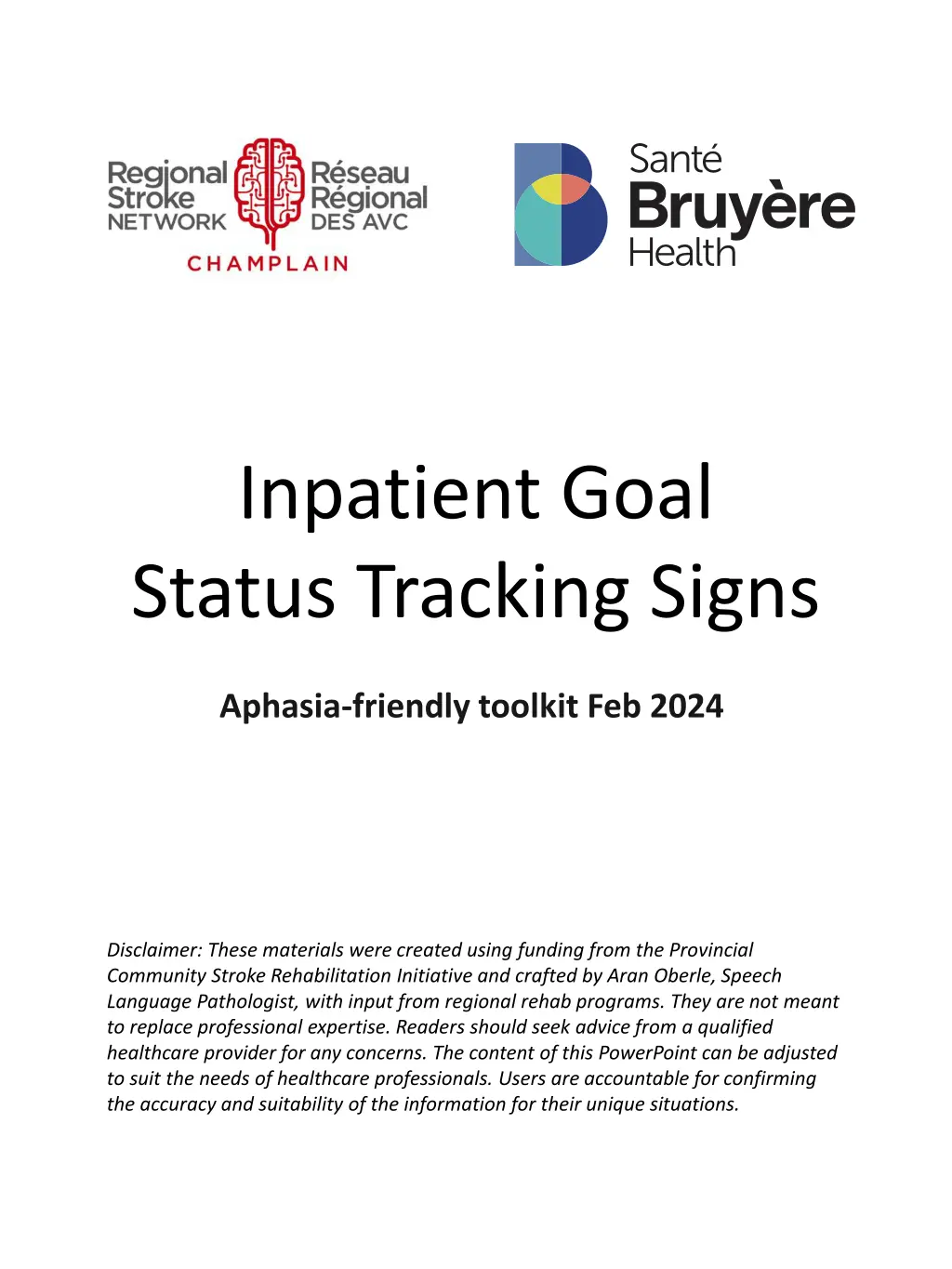 inpatient goal status tracking signs n.w