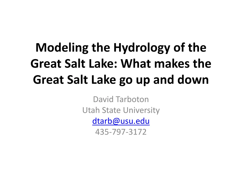 modeling the hydrology of the great salt lake n.w