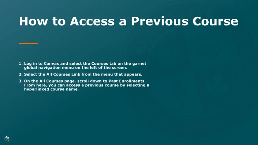 how to access a previous course n.w