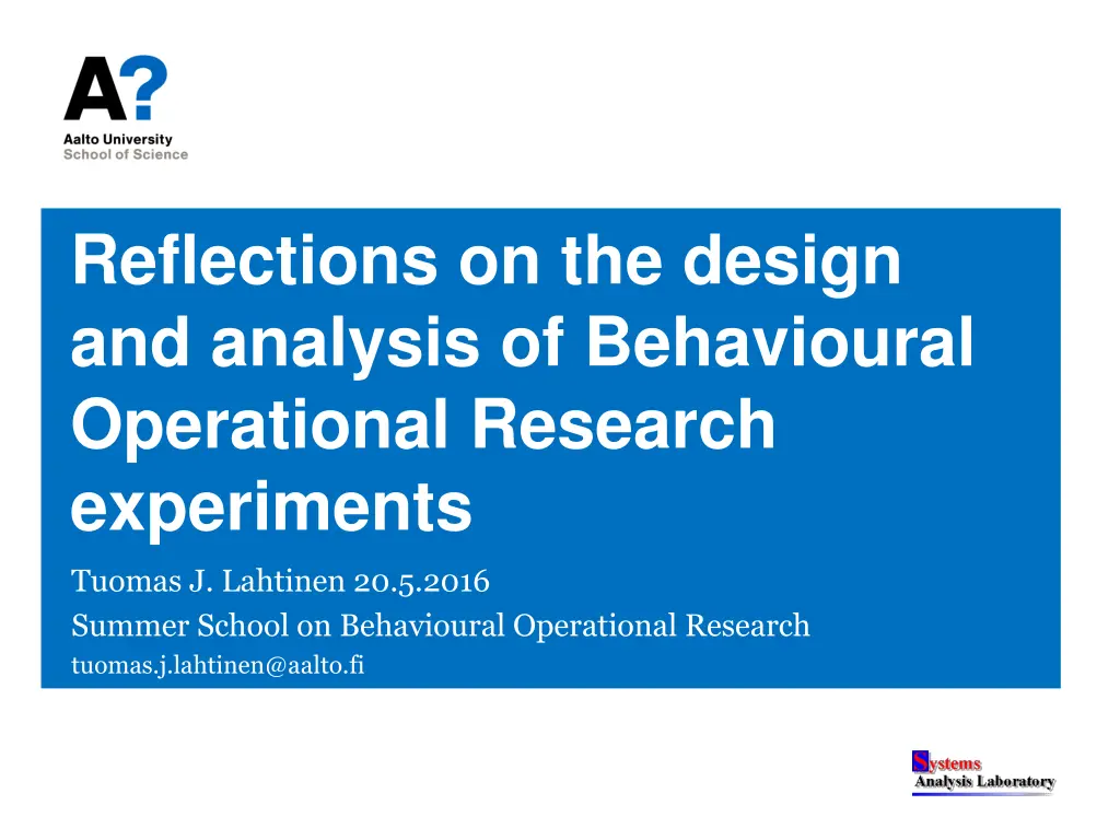 reflections on the design and analysis n.w