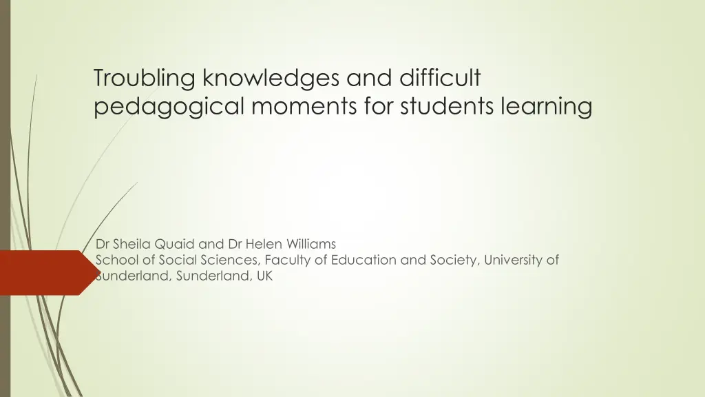 troubling knowledges and difficult pedagogical n.w